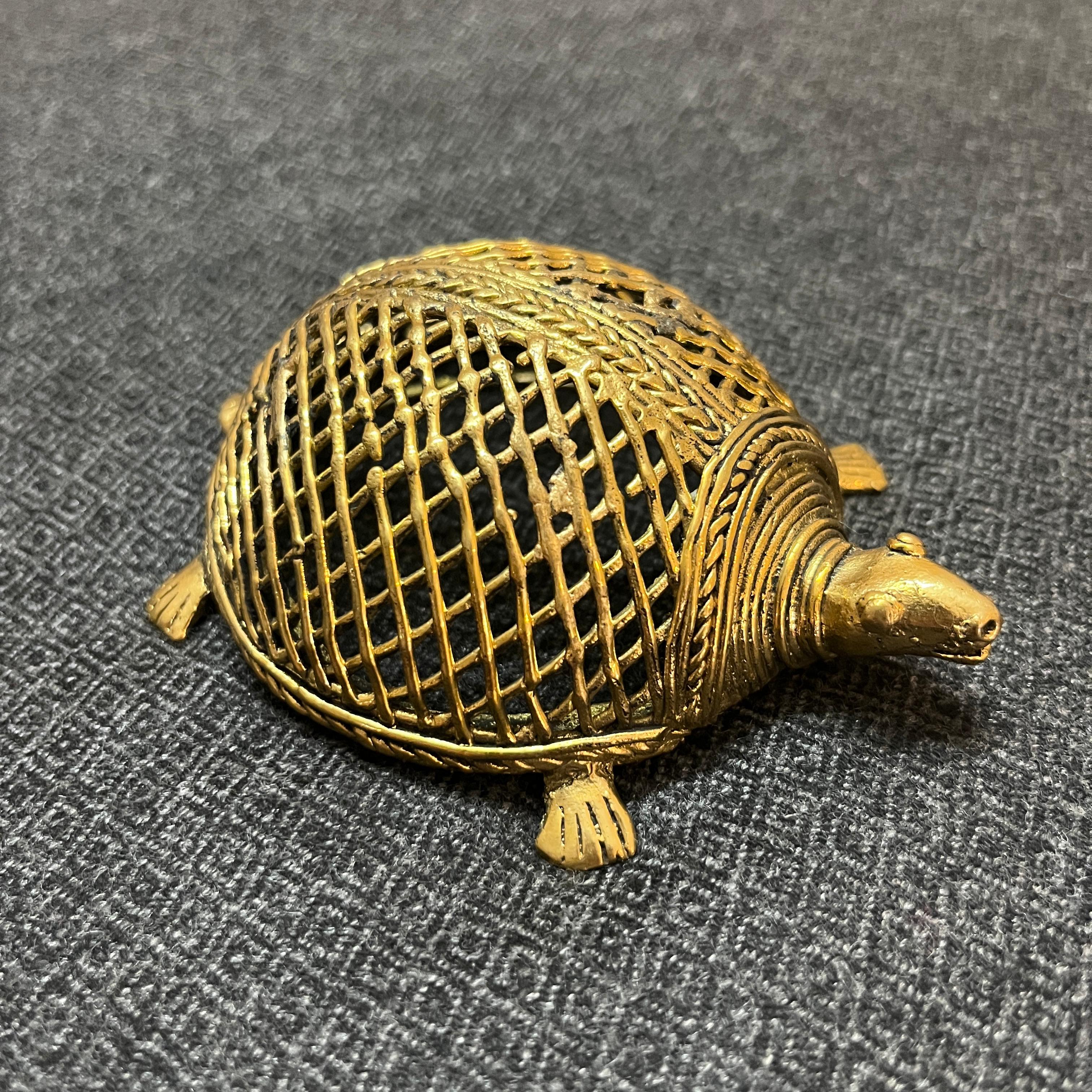 Dhokra Brass Decorative Tortoise - Golden - Medium