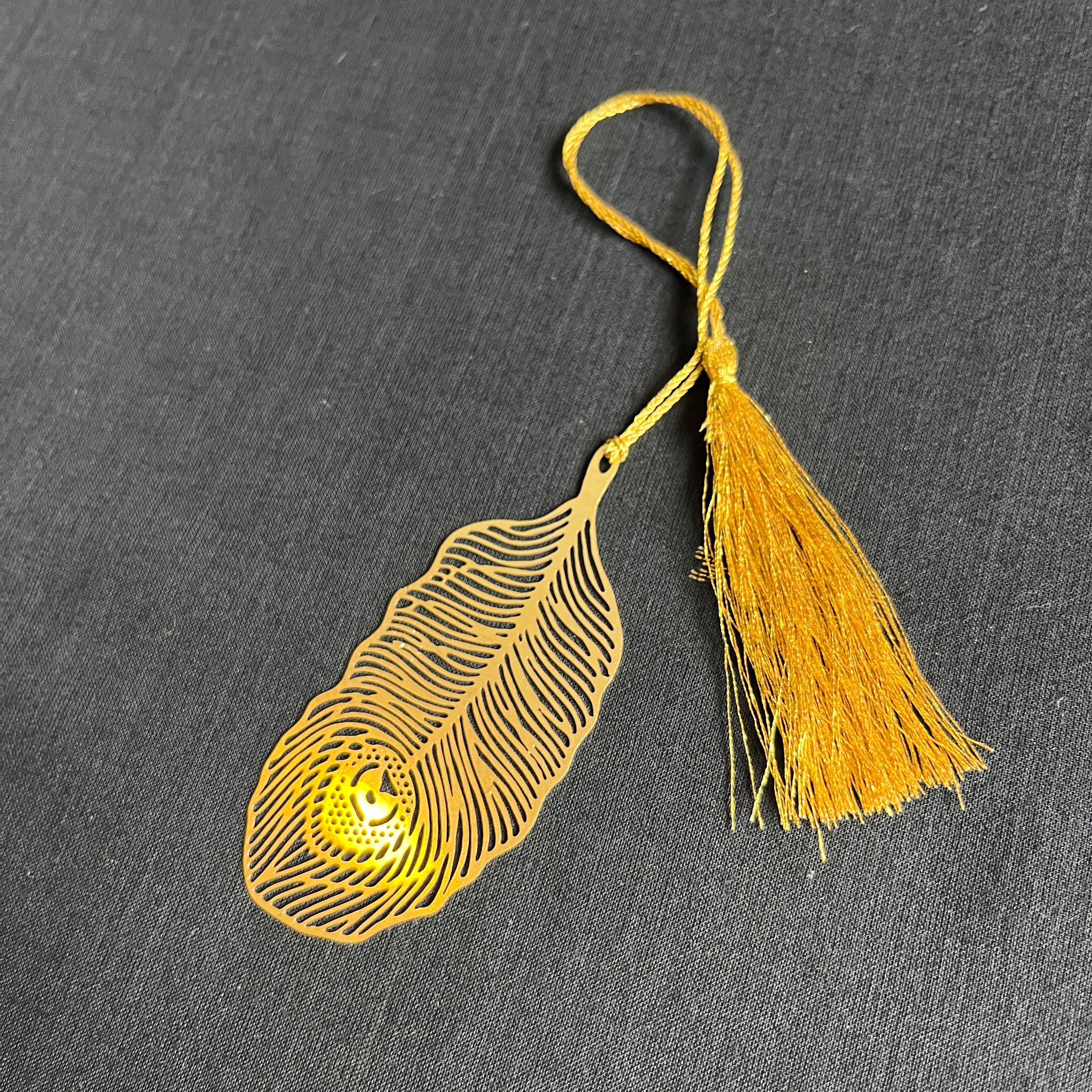 Feather Shaped Premium Brass Bookmark With Tassel