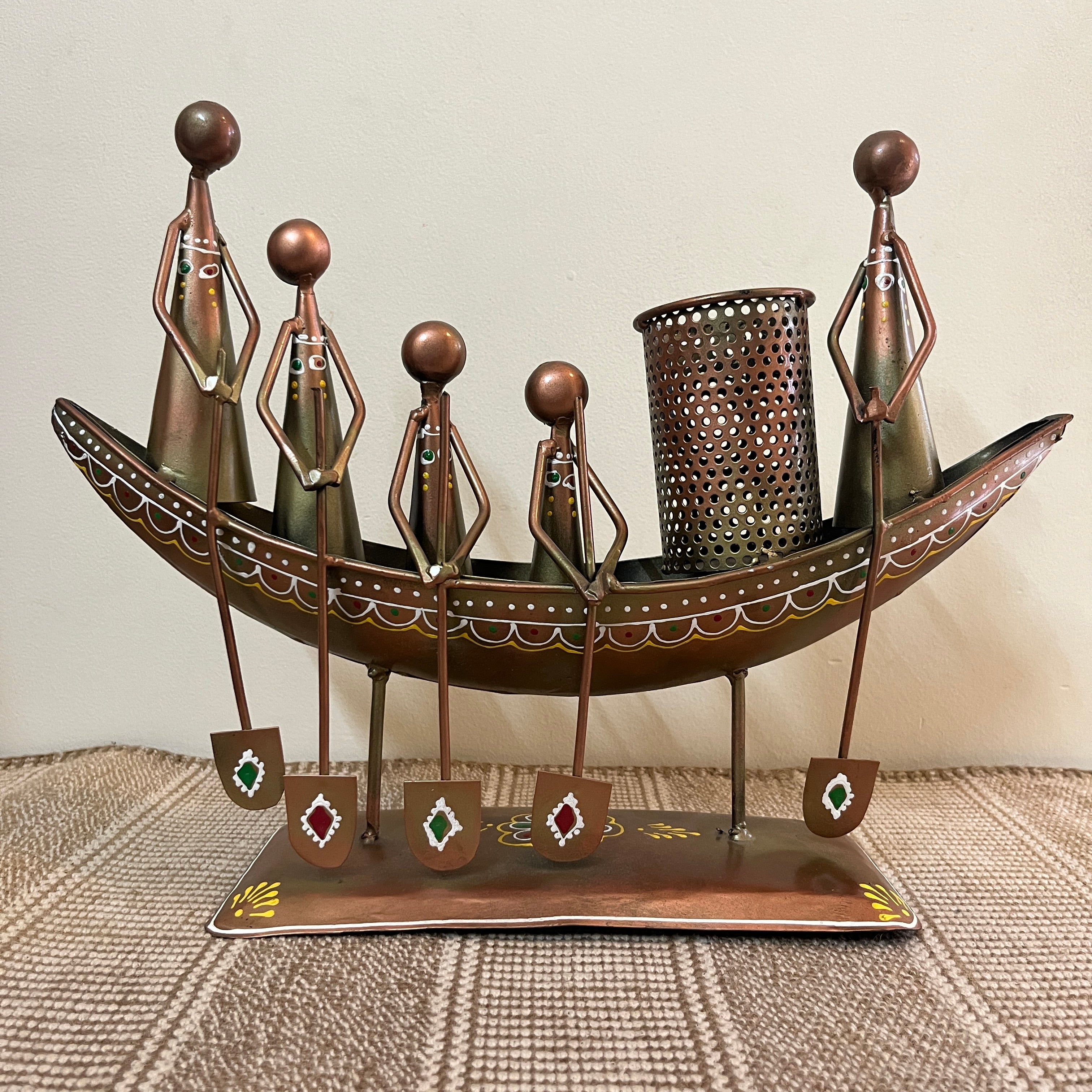 Antique Metal Long Boat Pen Holder