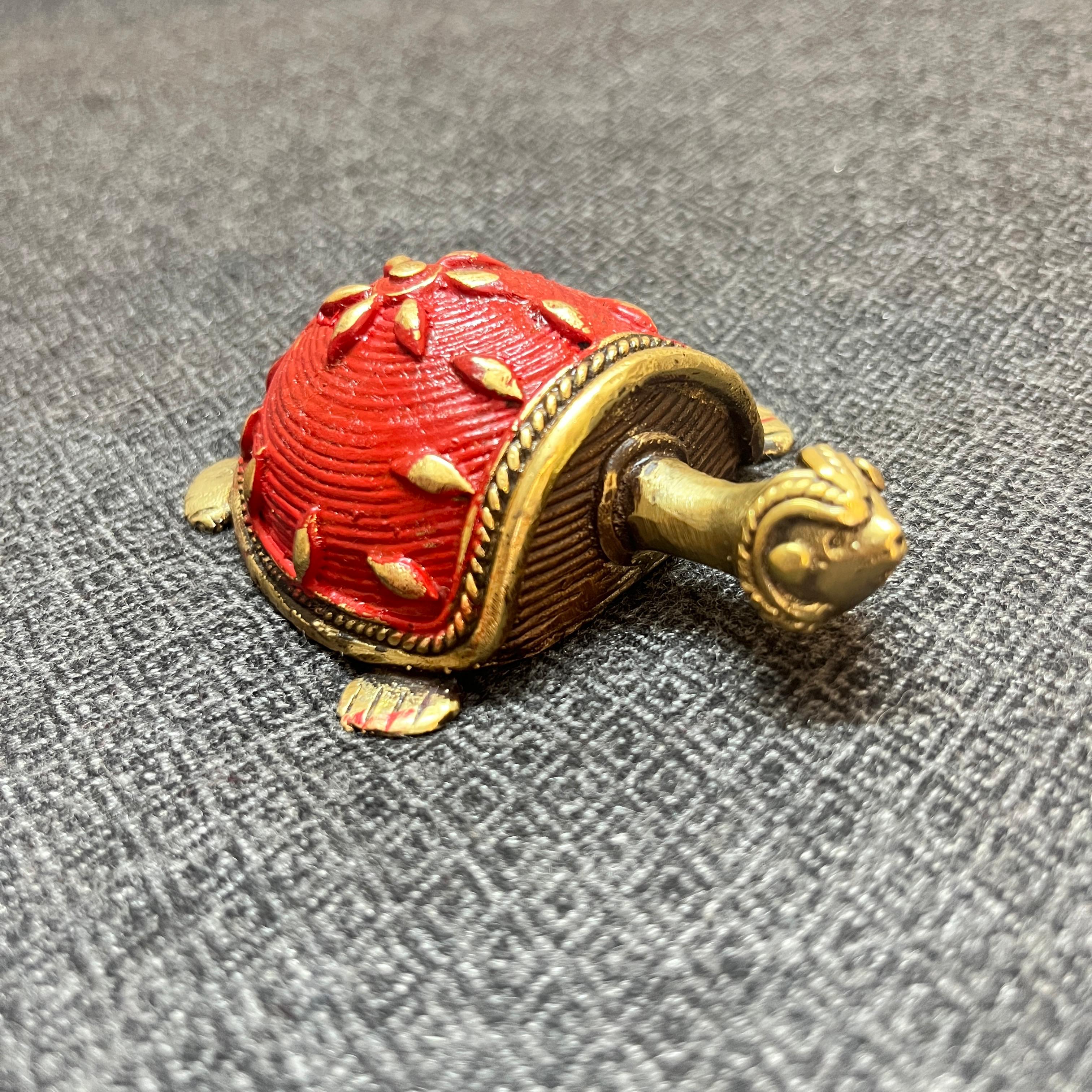 Dhokra Brass Decorative Tortoise - Red - Small