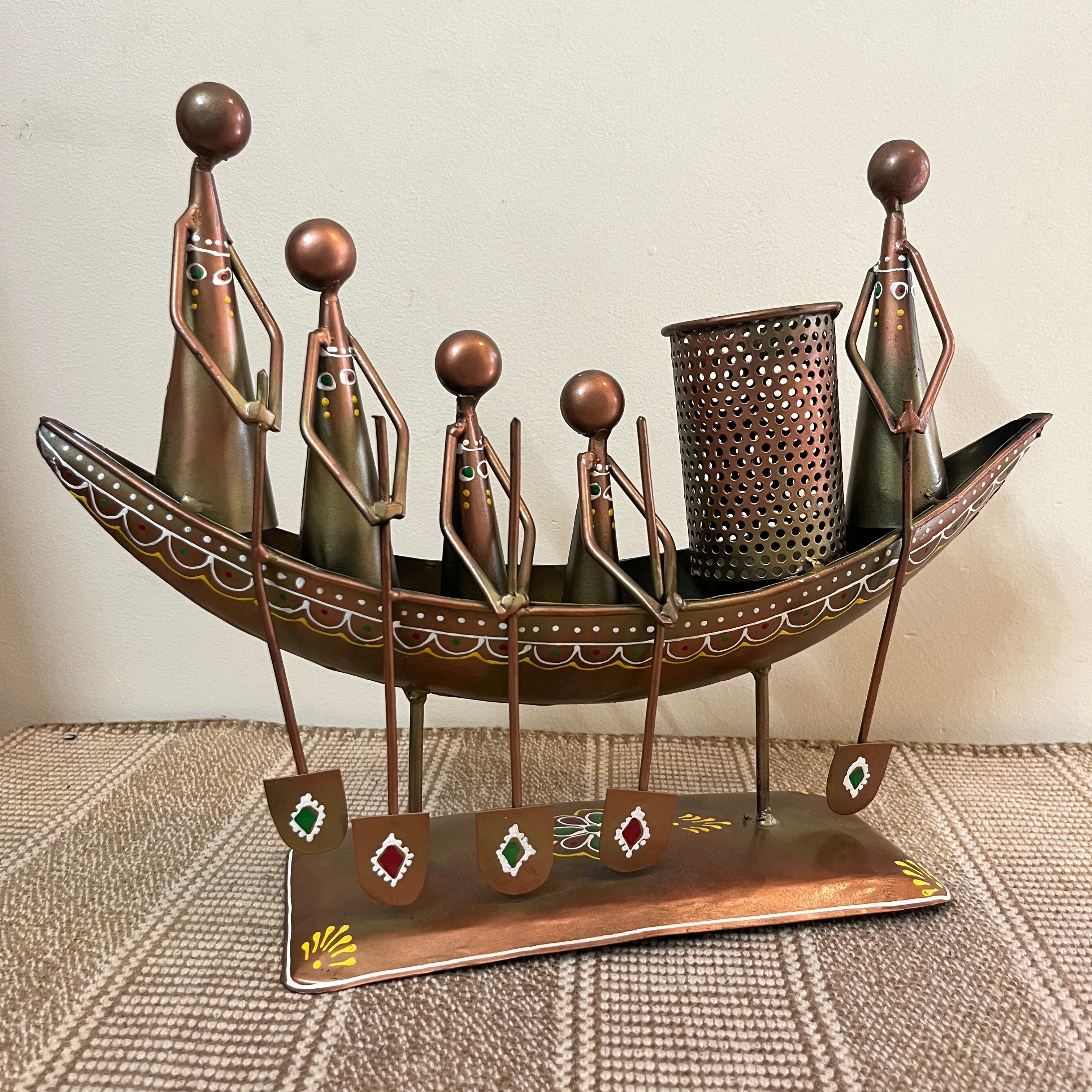 Antique Metal Long Boat Pen Holder