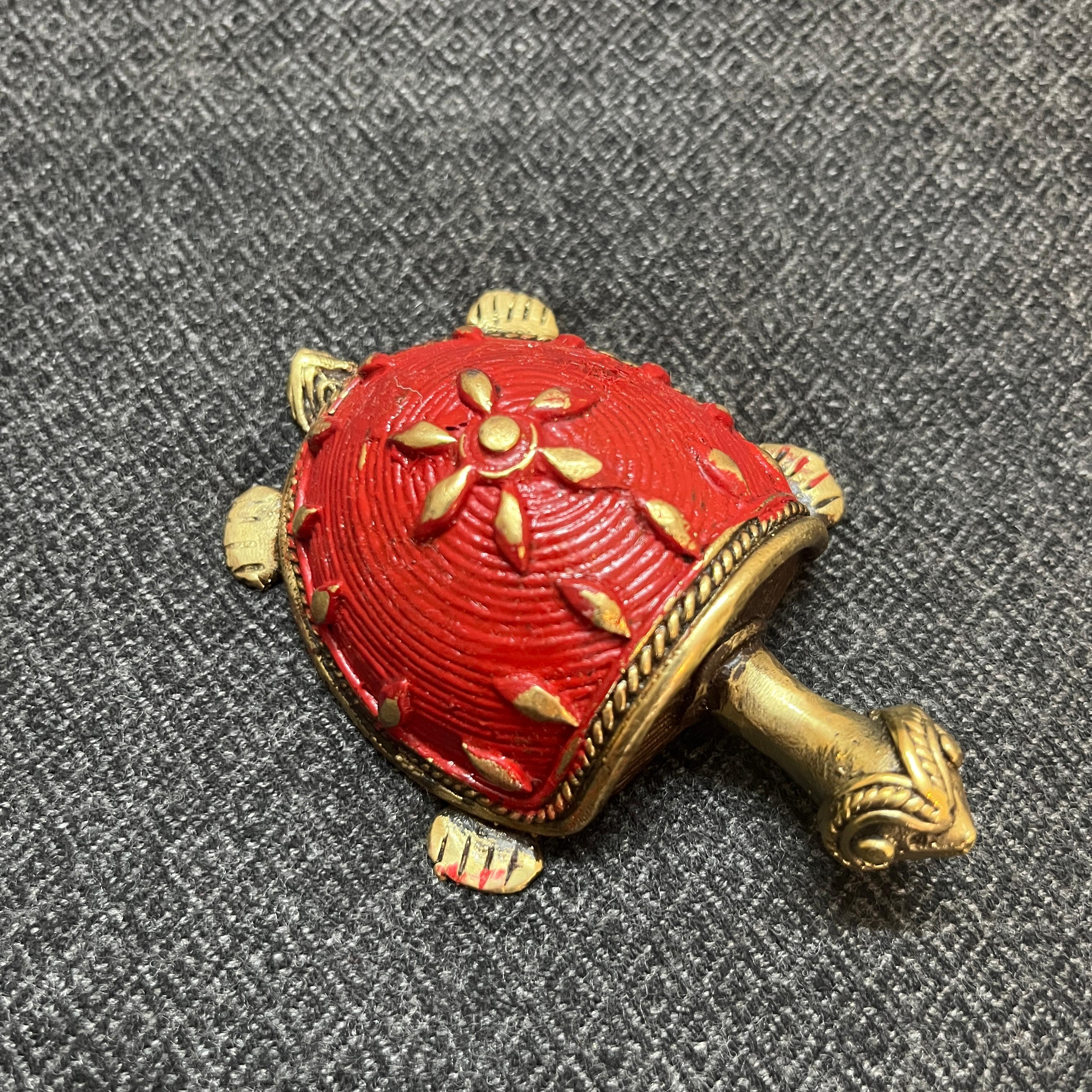 Dhokra Brass Decorative Tortoise - Red - Small