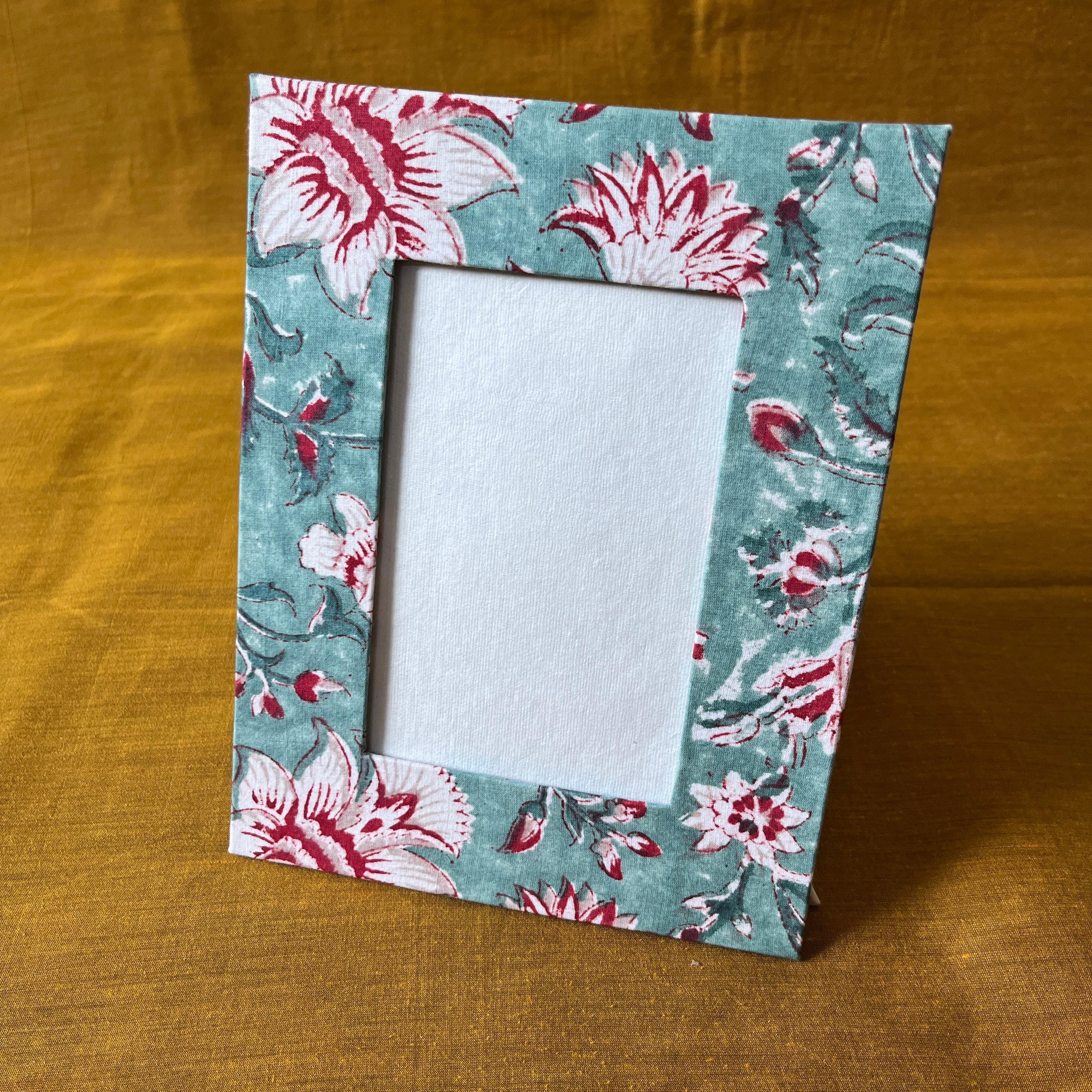 Turquoise  Musings: Hand Block Printed Fabric Covered Diary | Bookmark | Photo Frame | Pen Holder | Gift Box