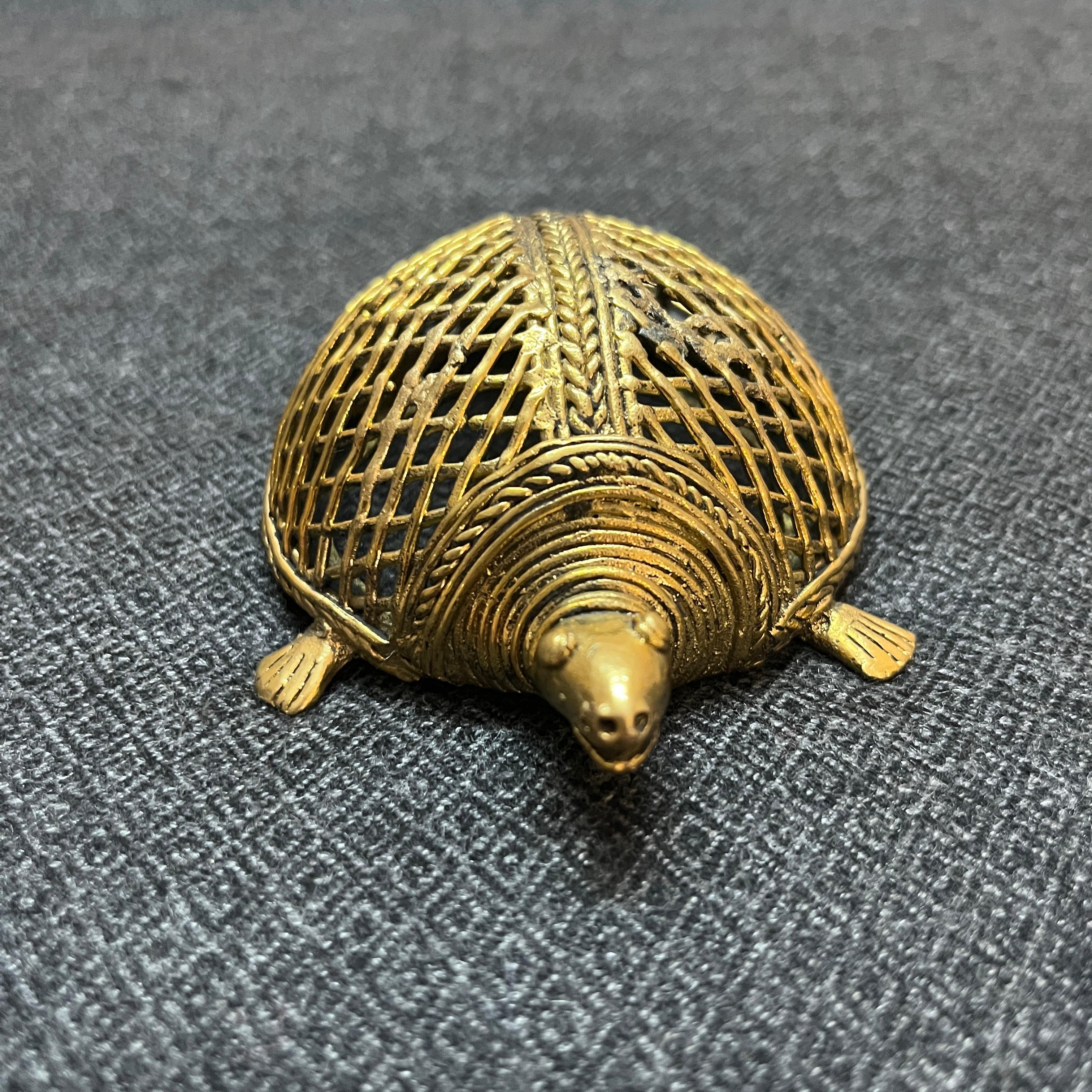 Dhokra Brass Decorative Tortoise - Golden - Medium