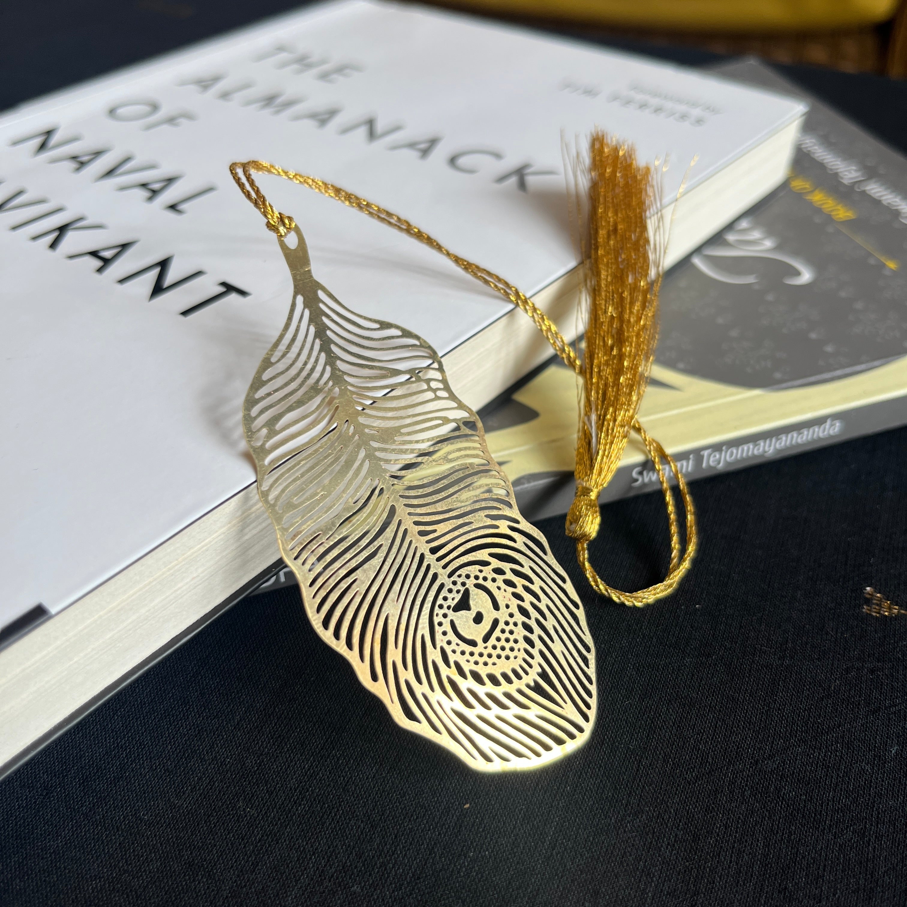 Feather Shaped Premium Brass Bookmark With Tassel