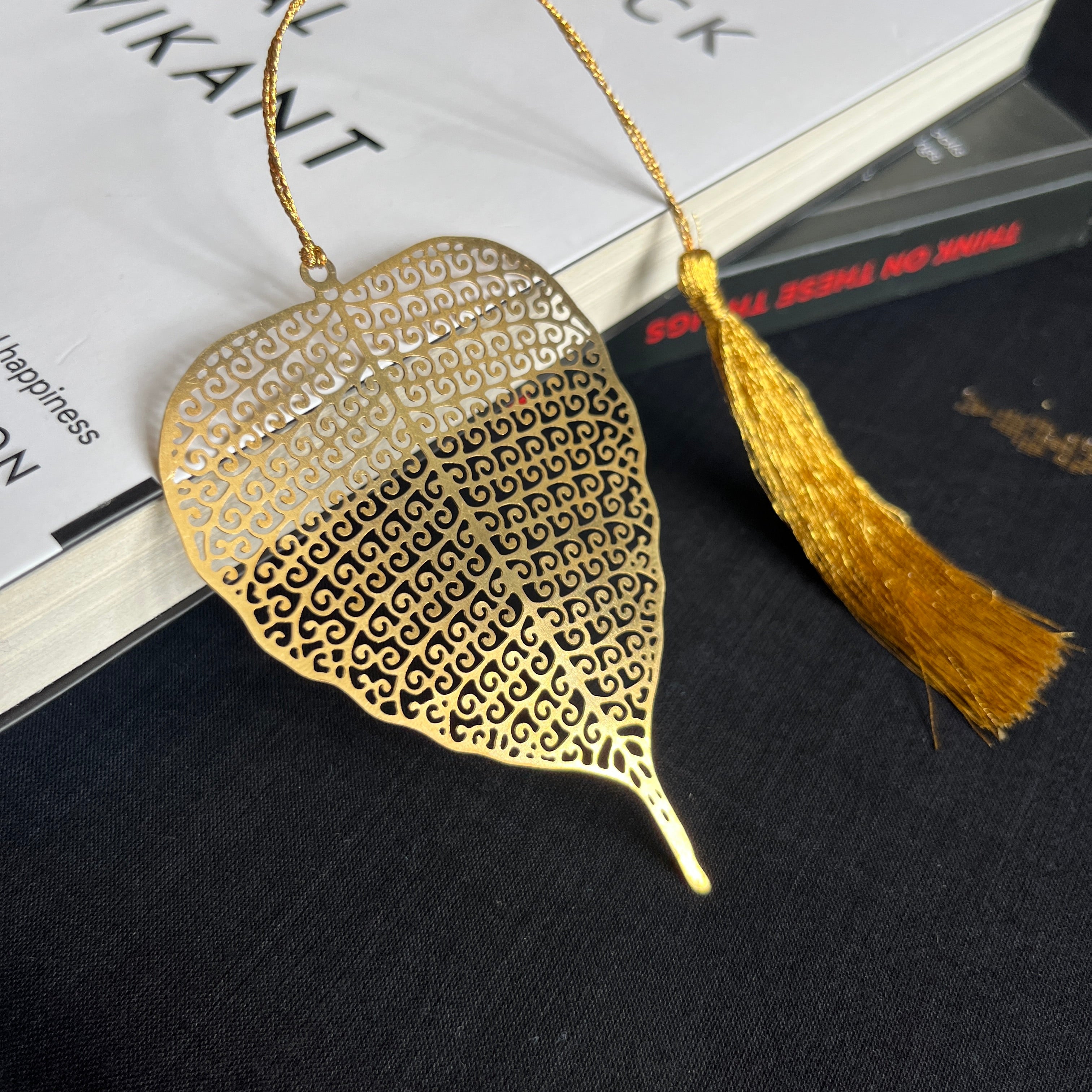 Peepal Leaf Premium Brass Bookmark With Tassel