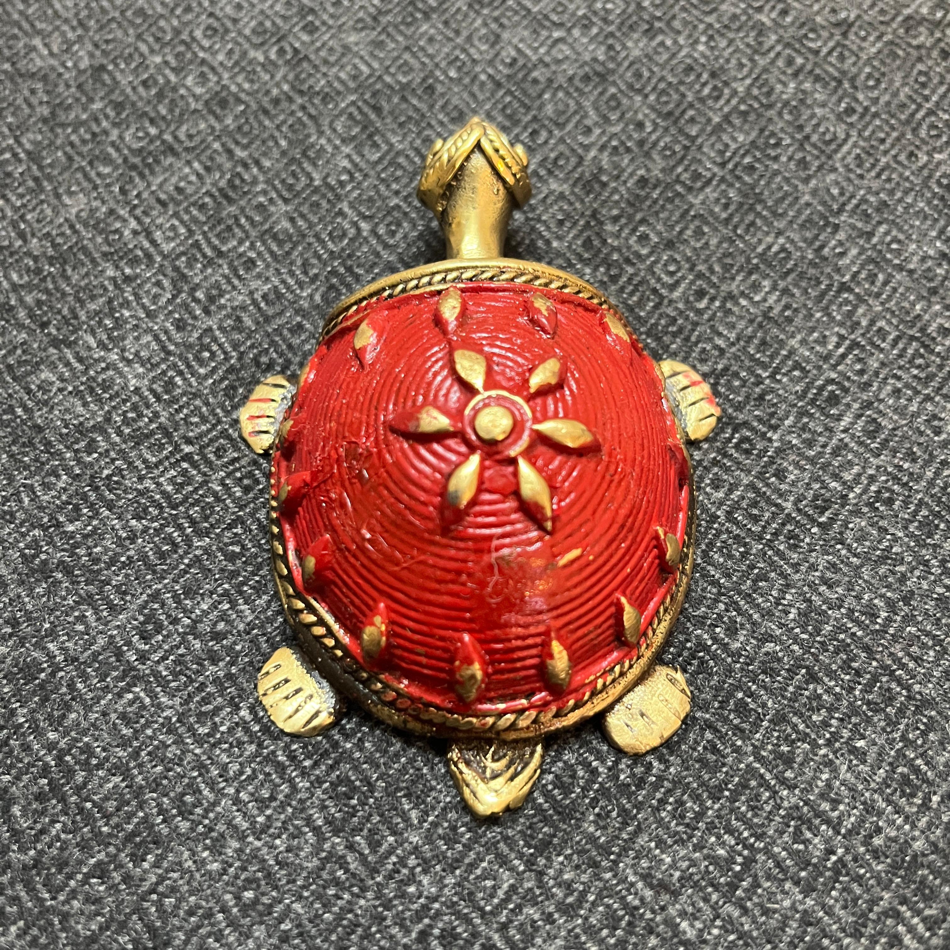 Dhokra Brass Decorative Tortoise - Red - Small