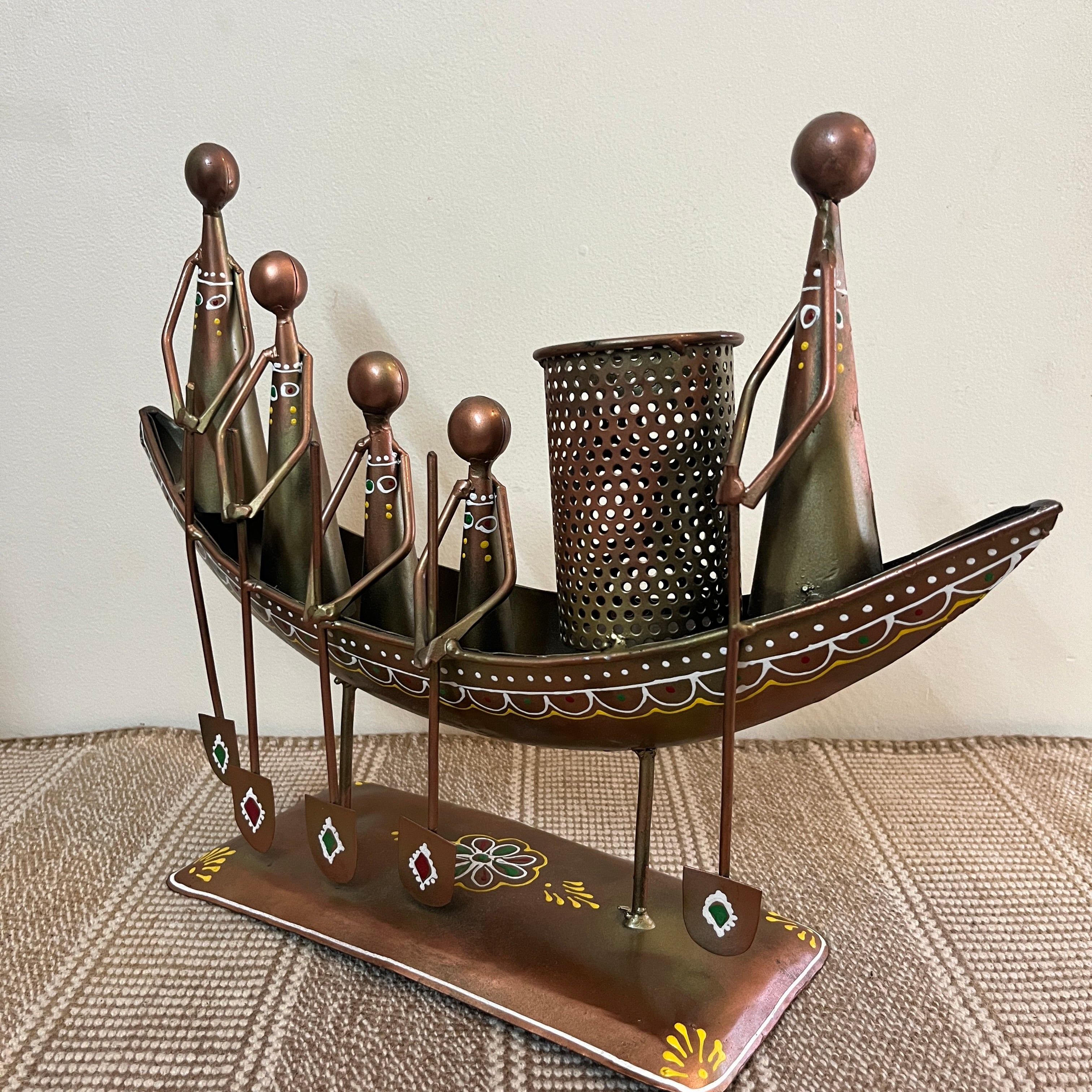 Antique Metal Long Boat Pen Holder