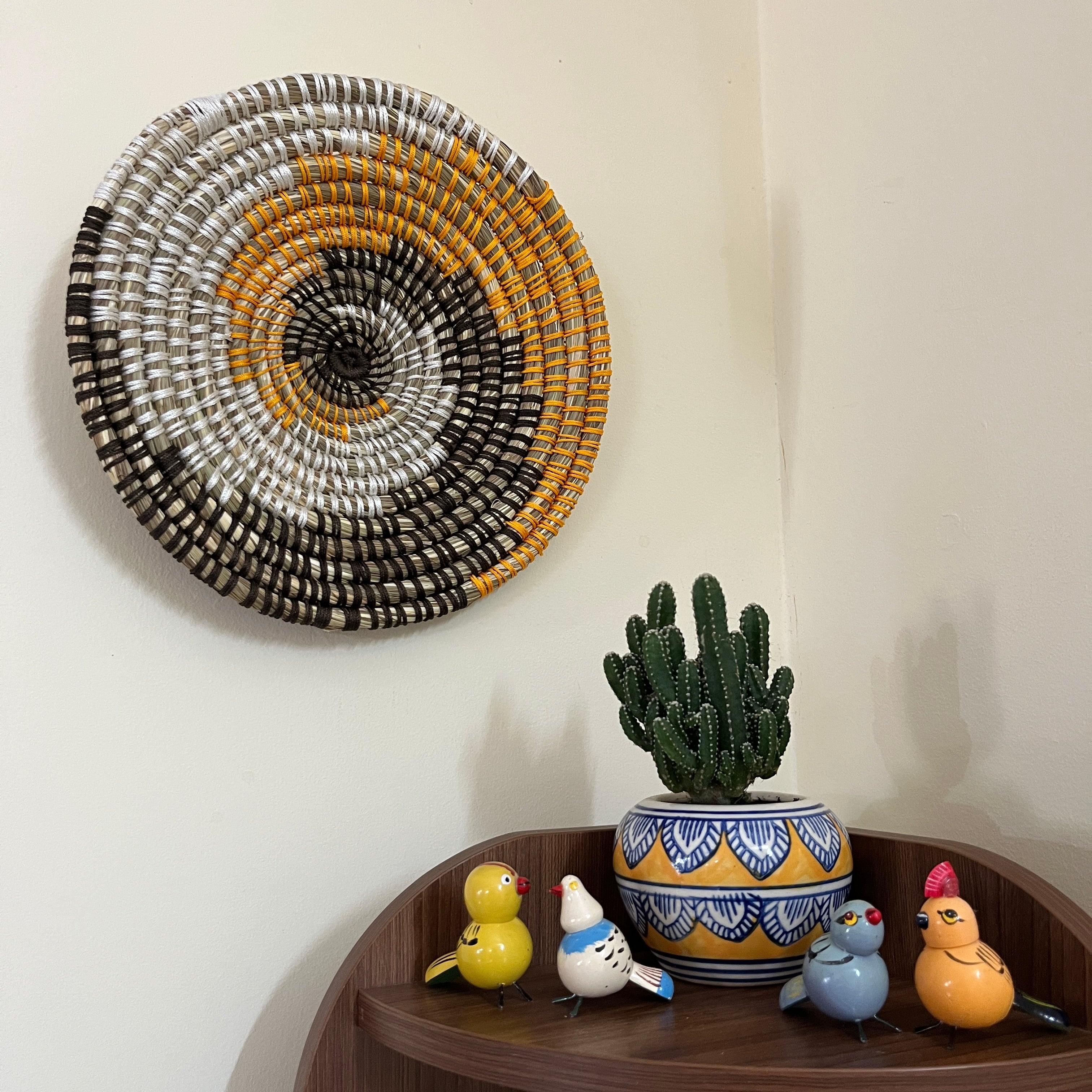 Sunrise Spiral - Handwoven Sabai Grass Wall Hanging Basket / Plate