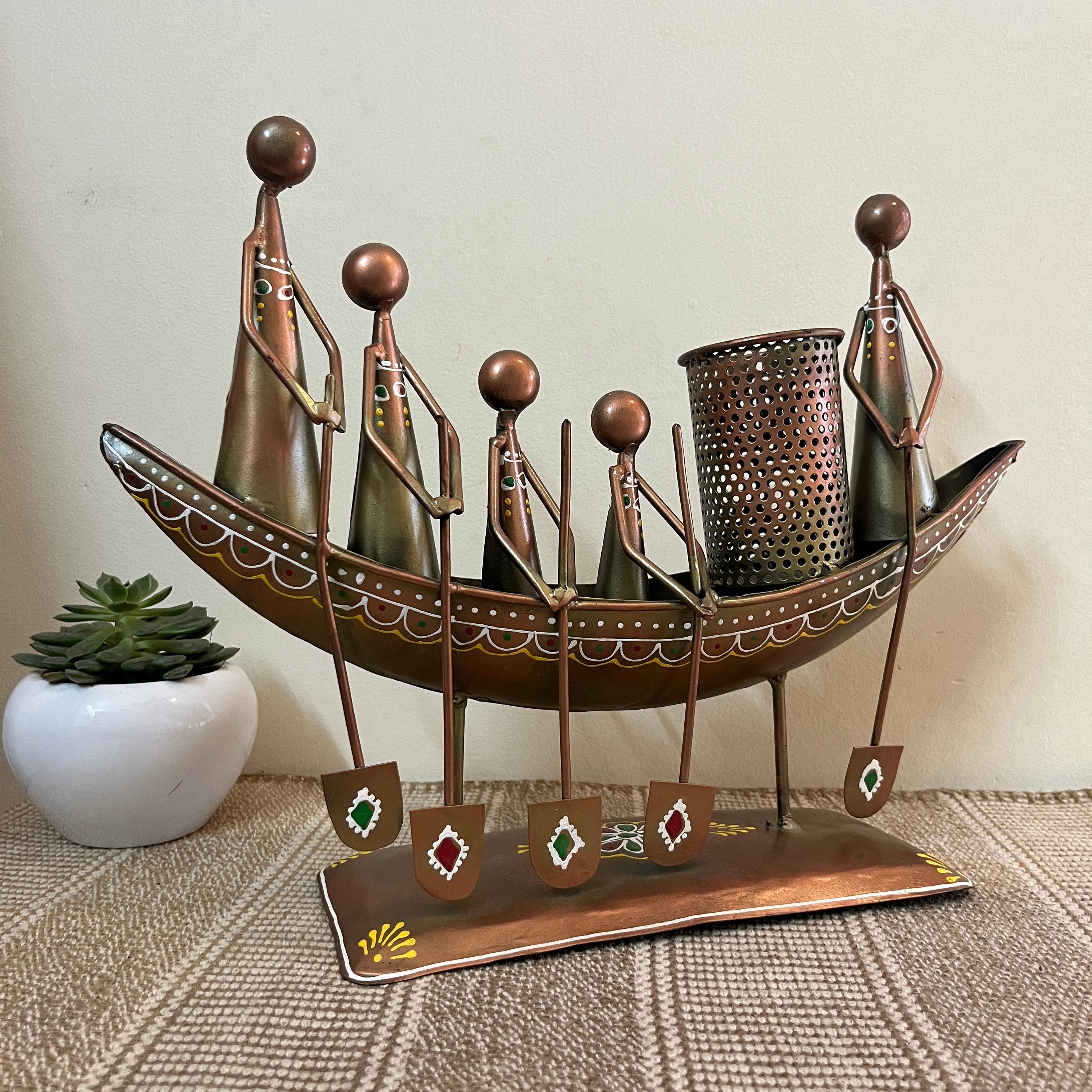 Antique Metal Long Boat Pen Holder