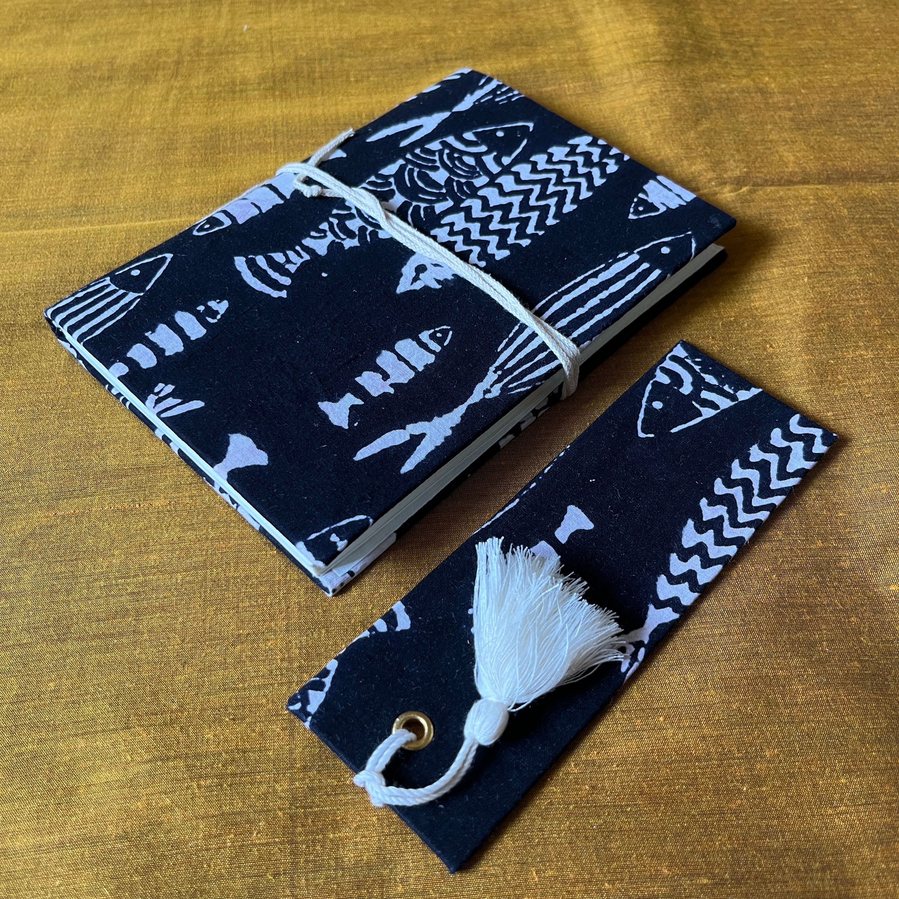 Fin-tastic Tales: Hand Block Printed Fabric Covered Diary | Bookmark | Photo Frame | Pen Holder | Gift Box