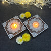 Wooden Block Print Square Mandala Tea Light Candle Holder