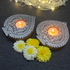 Wooden Block Print Betel Leaf Shaped Tea Light Candle Holder