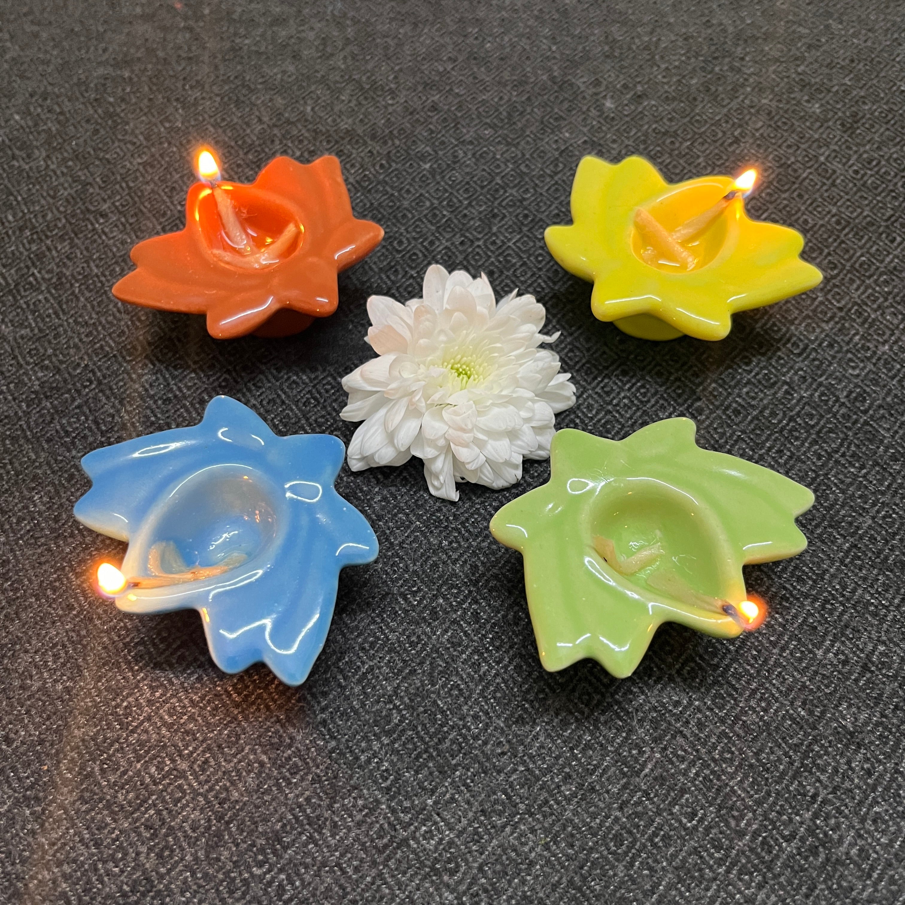 Ceramic Lotus Diya (Set of 4)