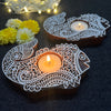 Wooden Block Print Fish Shaped Tea Light Candle Holder