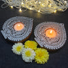 Wooden Block Print Betel Leaf Shaped Tea Light Candle Holder