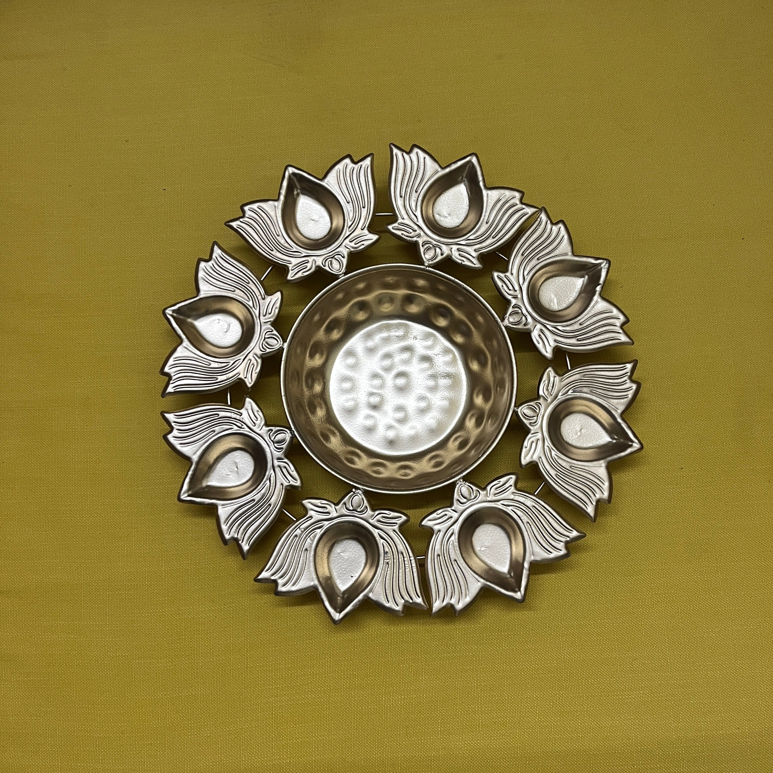 Lotus Shaped Flower Urli Bowl with 8 Diyas