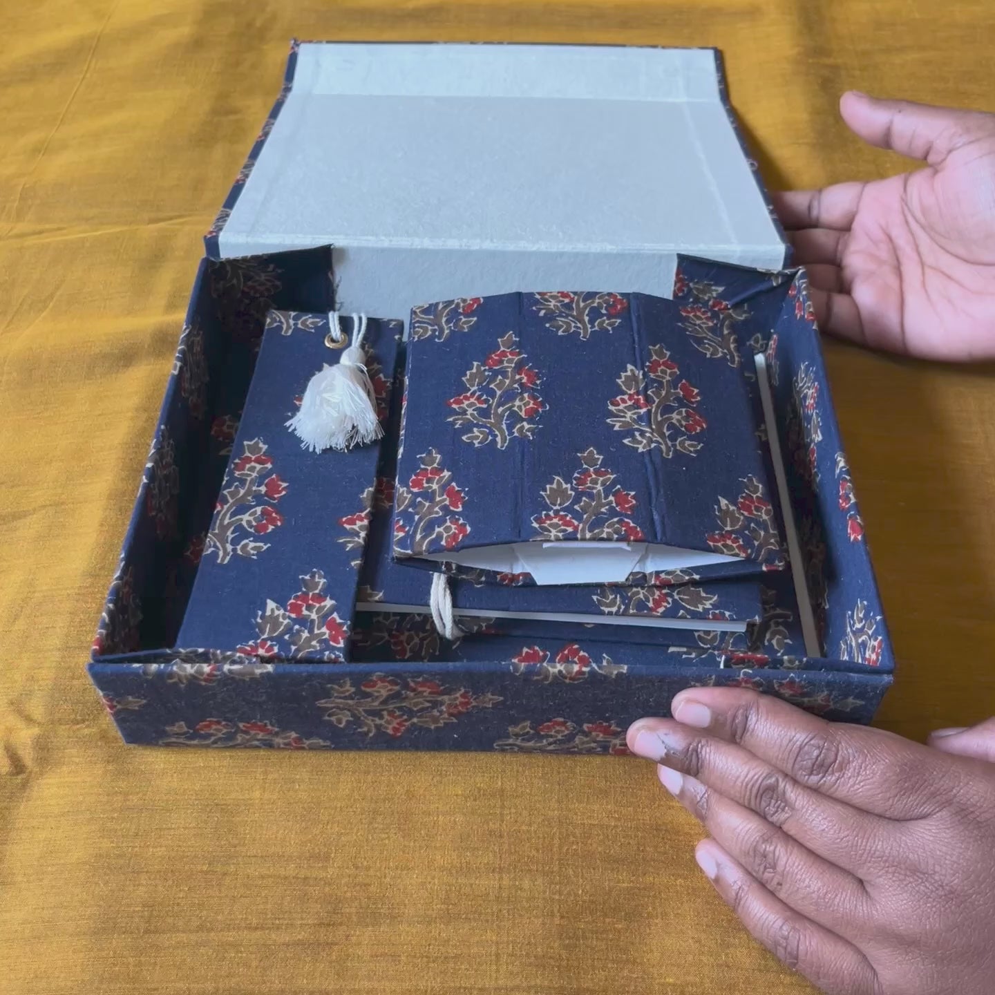 Mughal Gardens: Hand Block Printed Fabric Covered Diary | Bookmark | Photo Frame | Pen Holder | Gift Box